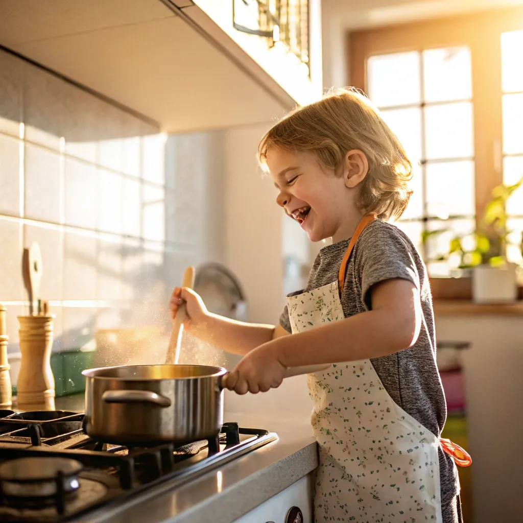Happy child cooking